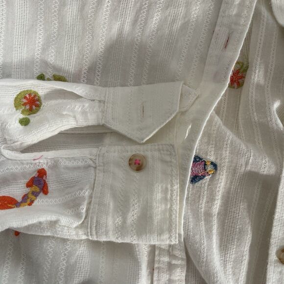 Anthropologie Maeve Embroidered Koi Fish White Button Down Rolltab Sleeves 4 - Picture 7 of 11